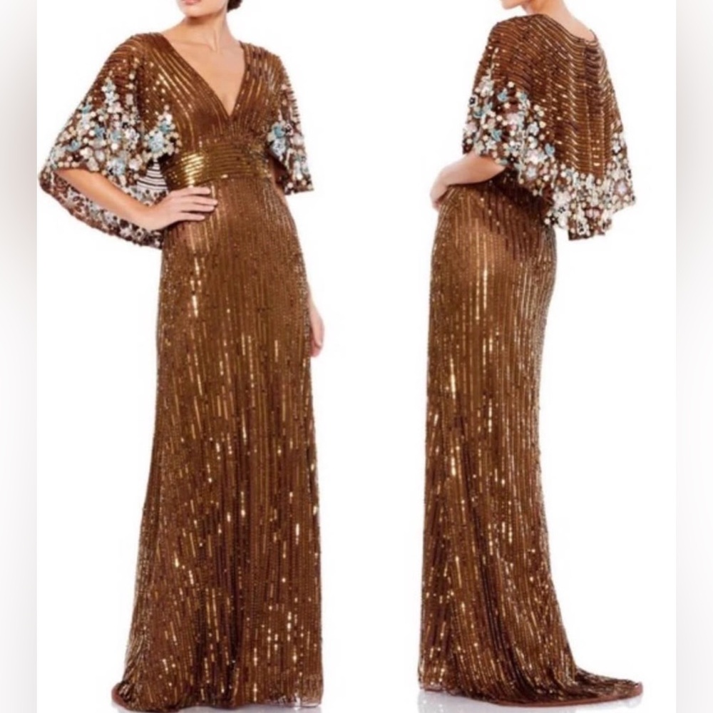 Mac Duggal Elegant Sequin Evening Gown with Cape, sz 8 - Picture 2 of 9